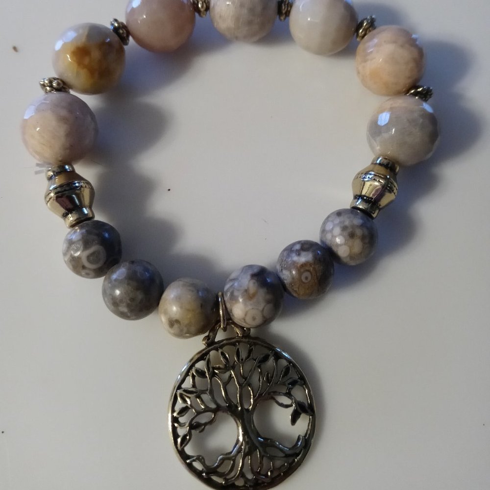Earth stone colored bracelet with family tree